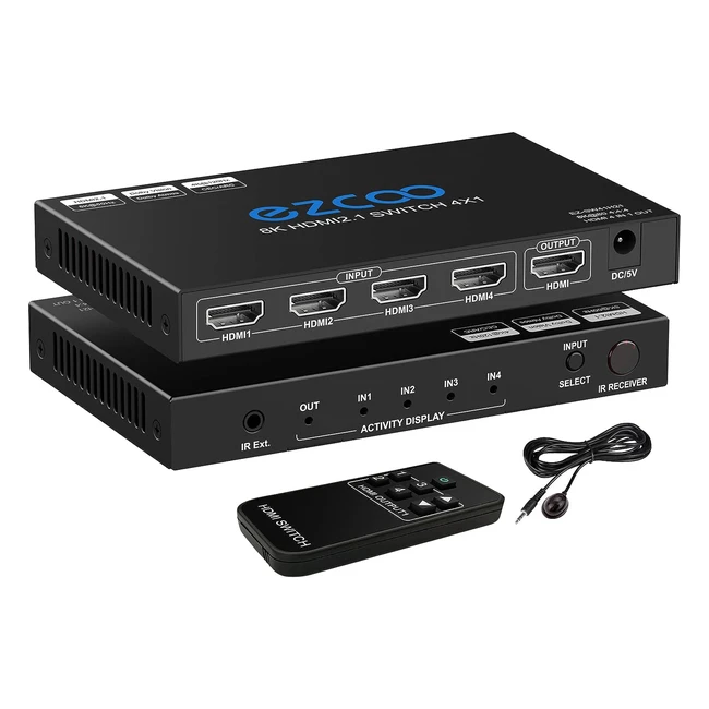 8K HDMI 2.1 Switch 4x1 4K 120Hz VRR Allm ARC CEC HDCP 2.3 48Gbps HDR Dolby Vision Atmos