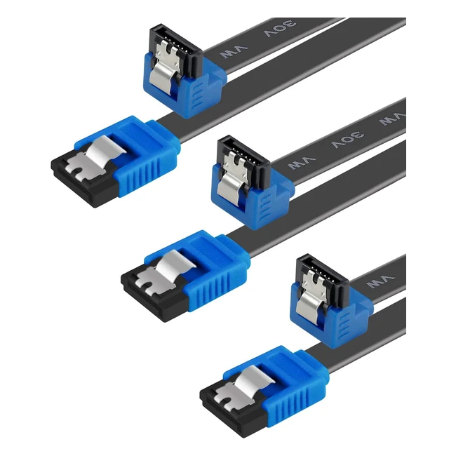 Benfei SATA Cable III 3 Pack 6Gbps 90 Degree Right Angle - Fast Data Transfer
