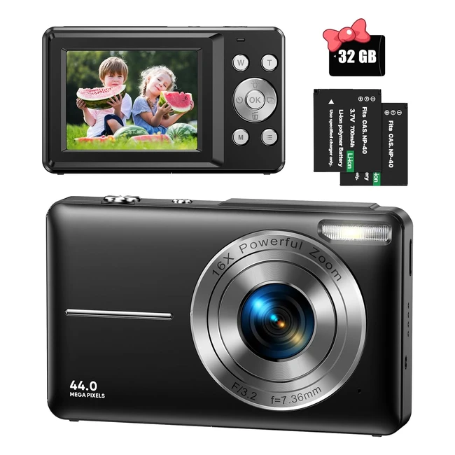 Appareil photo numérique compact 44MP 1080P HD enfant 16x zoom LCD 2 batterie enfants adolescents débutants garçons filles