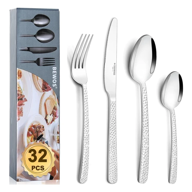 32-Piece Bewos Silverware Set for 8  Stainless Steel Flatware Cutlery Set  Mir