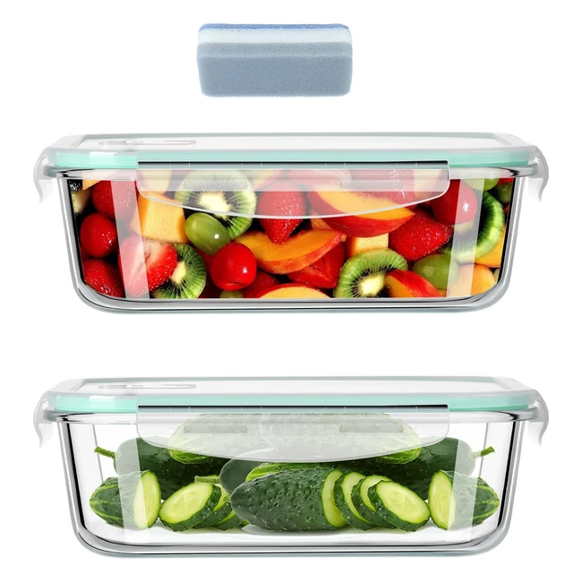 Leakproof Glass Food Containers 640ml - Set of 2  Microwave  Dishwasher Safe