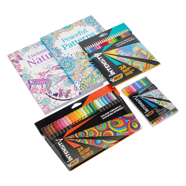 BIC Intensity Set de 60 Colores para Adultos - Incluye Rotuladores, Lapices y 2 Libros para Colorear