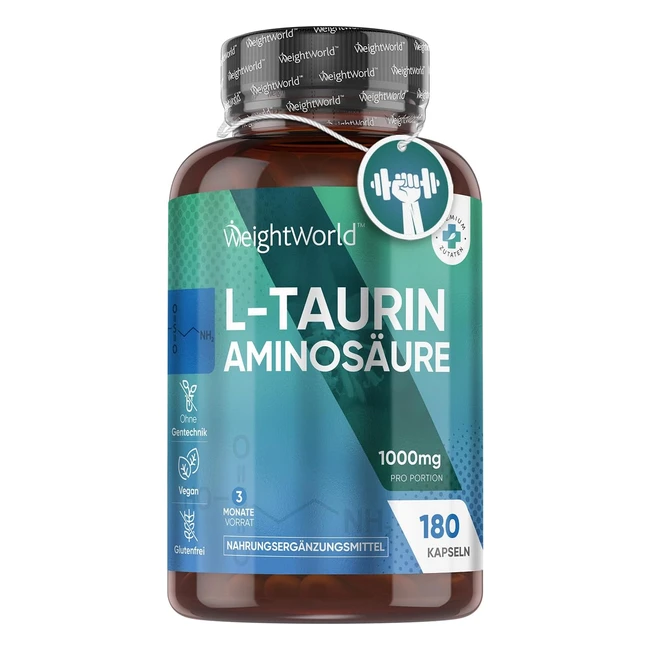WeightWorld Taurin Kapseln 1000 mg reines Aminosure L-Taurin 180 Kapseln fr 
