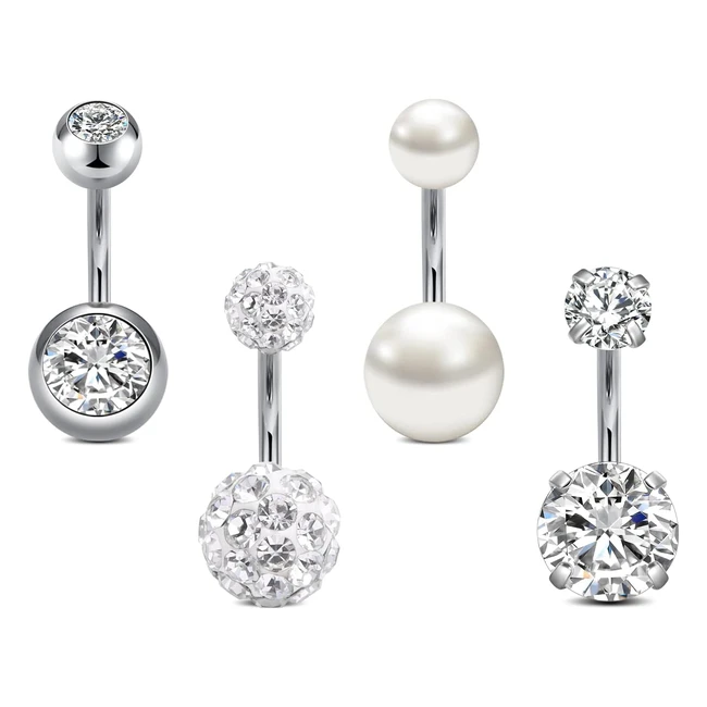 Piercing Nombril Rajnard 14g 68101214mm - Acier Chirurgical CZ Perle Diamant - B