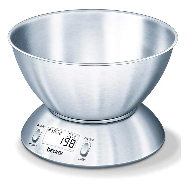 Bilancia da cucina Beurer KS 54 in acciaio inox - Ampia ciotola 15L, termometro integrato, timer