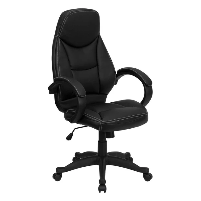 Chaise de bureau haut de gamme HHLC0005, dos cuir noir, contemporaine