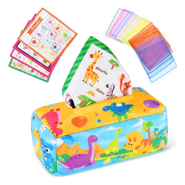 Vicloon Baby Tissue Box Toy Soft Stuffed - Crinkle Montessori Sensory Toys for 6-24 Months