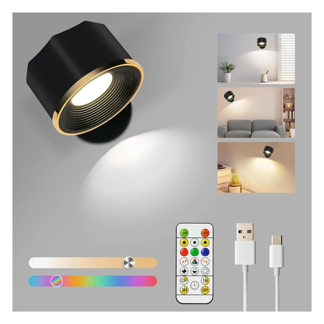 Vicloon LED Wall Light - 16 Brightness Modes - Touch  Remote Control - 360 Rota