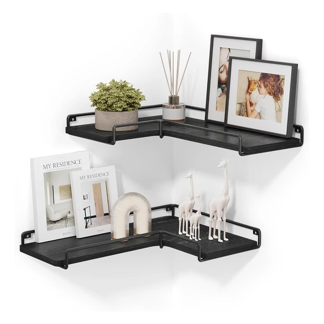 VASAGLE Floating Shelves Set of 2 L-Shaped Corner Shelves Industrial Style Black