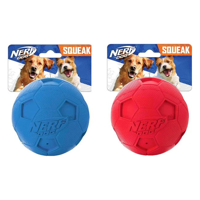 Jouet pour chien Nerf Dog 2Pack Soccer Squeak - Rouge/Bleu - Résistant et Amusant