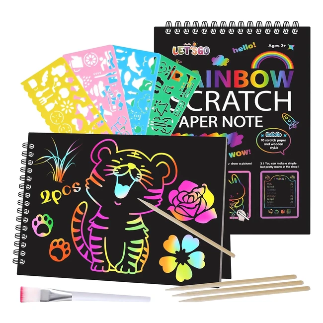 Magic Rainbow Scratch Art for Kids - Offcup 2 Rainbow Paper Books with 4 Pens  