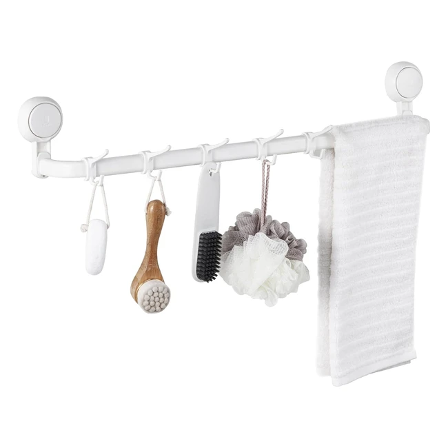 Taili Suction Cup Bath Towel Bar with 5 Hooks - Heavy Duty Hand Towel Holder - R