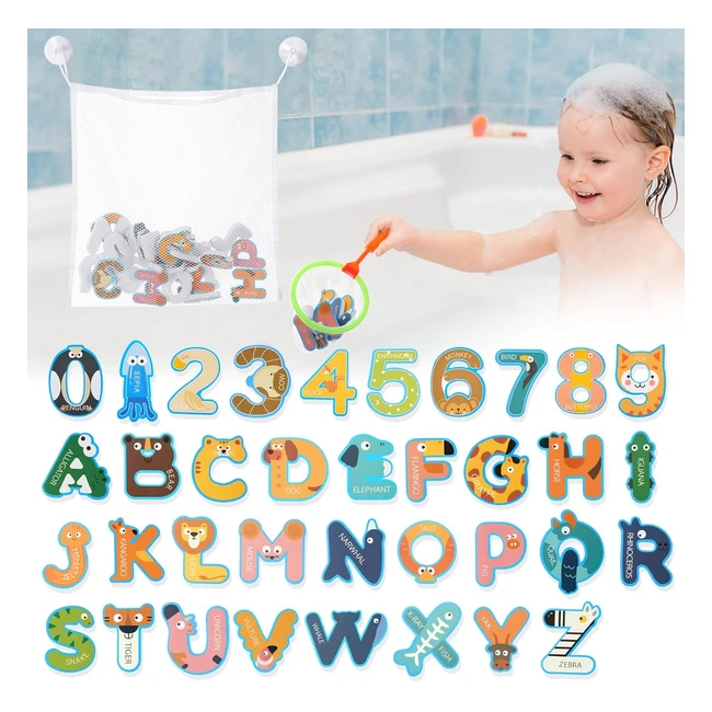 36pcs Bath Letters & Numbers Kids Bath Toys with Organizer Bag & Fishing Net - Offcup Bathroom Alphabet Toys