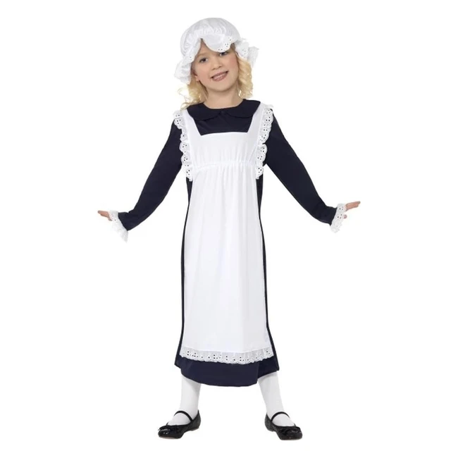 Smiffys Child Victorian Poor Girl Costume Medium Age 7-9 White Dress Apron Hat