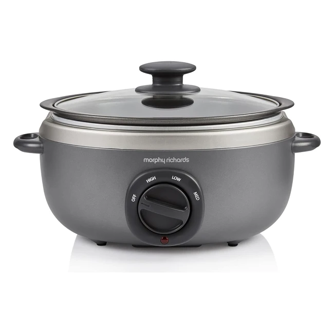 Morphy Richards 460022 Sear and Stew 35L Oval Slow Cooker Titanium - Removable Pot, 3 Cooking Settings