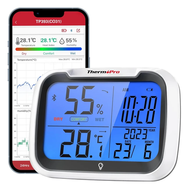 Termómetro Digital Thermopro TP393 con Bluetooth 80m - Recargable con Reloj Negro