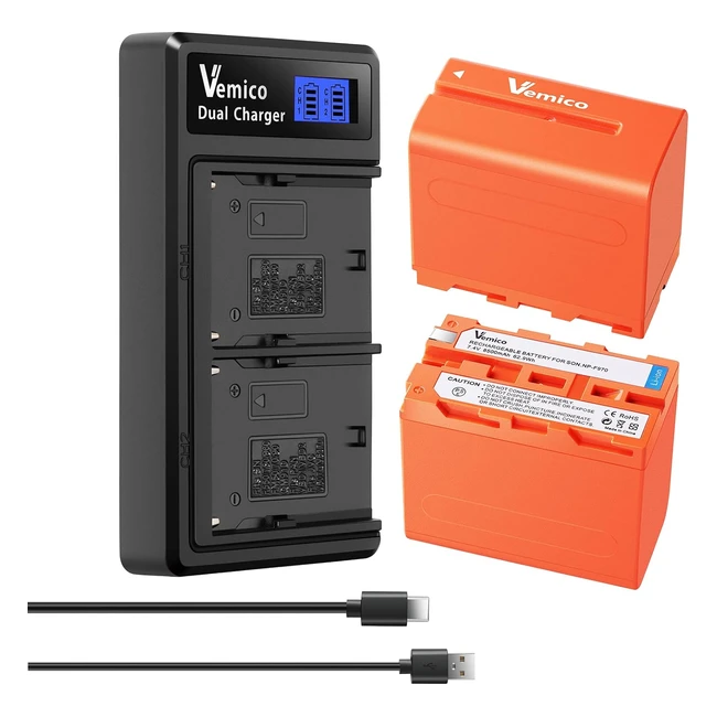 Chargeur de batterie Vemico NPF970 Kit 2 - 8500mAh avec cble Type-C USB pour S