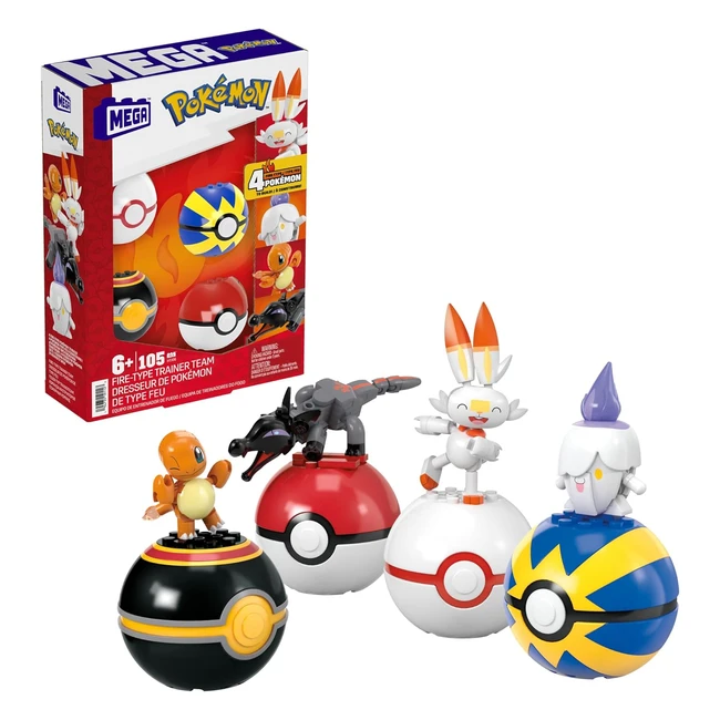 Mega Pokémon Coffret Dresseur 4 Figurines Articulées Feu 4 Poké Balls 105 Pièces Jouet Enfant HTJ06