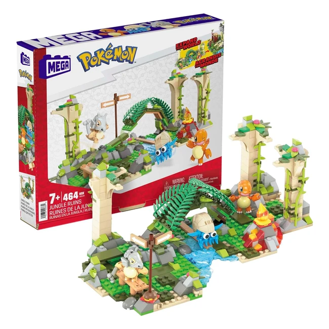 Mega Pokémon Figuren Bauset Dschungel Ruinen 464 Teile mit Glumanda Tragosso und Amonitasfiguren