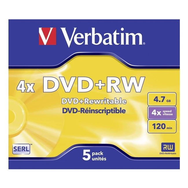 Grabadora DVD Verbatim 4x 47GB Plateado Mate 5 Unidades - VB43229