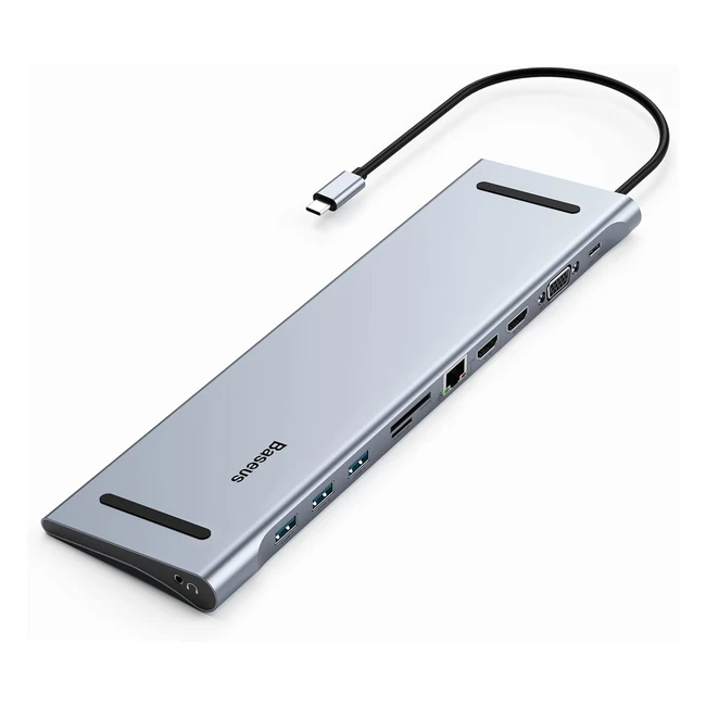 Baseus Hub USB C 11 en 1 Docking Station - Adaptateur avec 2 HDMI 4K 3 USB 3.0 Ethernet Type C PD VGA - Macbook Pro/Air XPS Tablettes