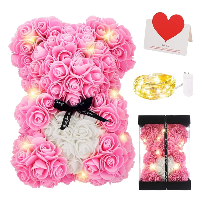 Ours en rose rose bear teddy flower lumires cadeau Saint-Valentin anniversaire fte mres