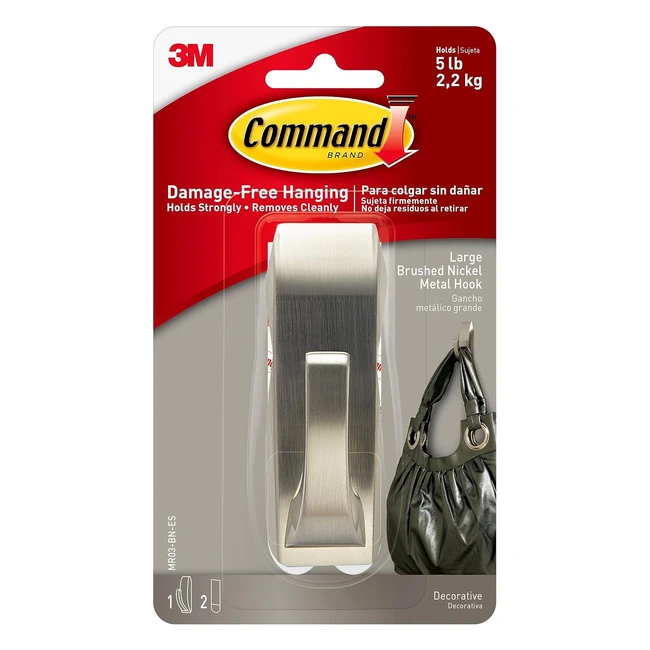 Command Large Modern Reflections Brushed Nickel Metal Hook MR03BN - Holds up to 