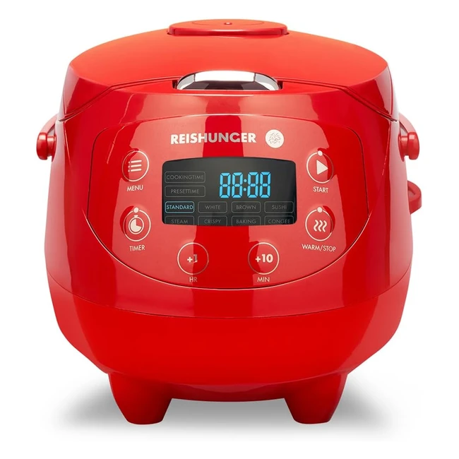 Reishunger Digitaler Reiskocher Klein Rot 06L 3 Personen Timer Premium Topf Damp