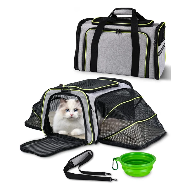 Sac transport chat chien extensible Soulpala avec coussin amovible et poches latérales - Vert