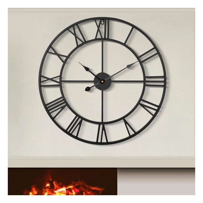 haitang 80cm large wall clock 30 inches modern black metal nonticking battery op