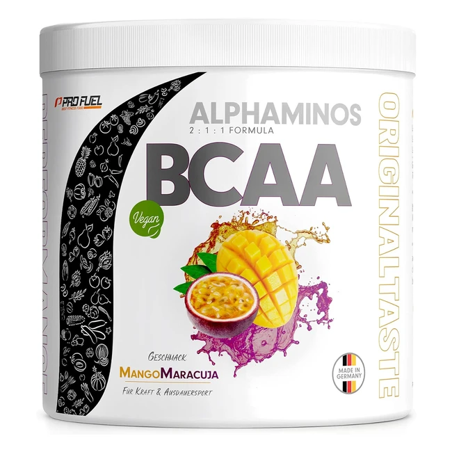 BCAA Pulver 300 g Mango Maracuja Testsieger AlphaMinos BCAA 211 Drink unglaublich lecker Aminosäuren Leucin Isoleucin Valin 100 vegan top Löslichkeit Labor getestet