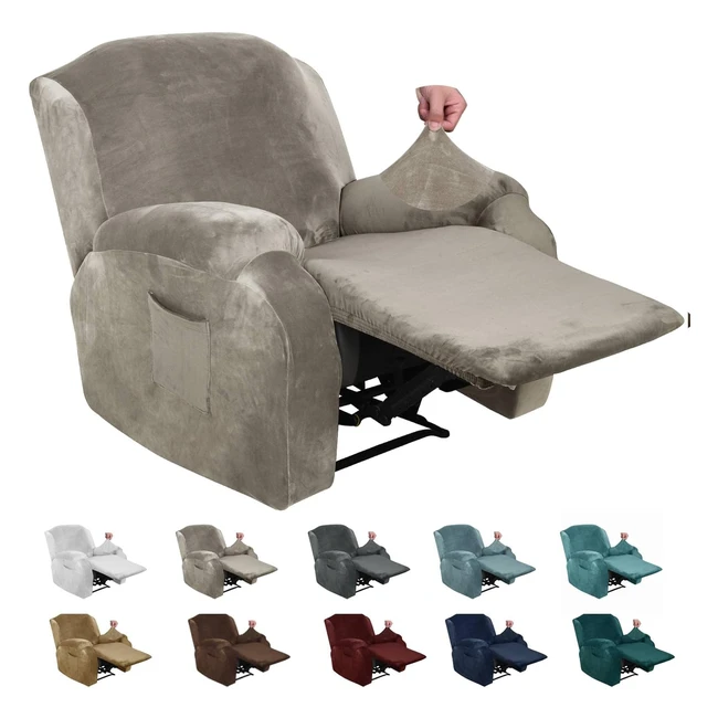 Xineage Velvet Recliner Slipcover Stretch Chair Cover 4 Pieces - Khaki