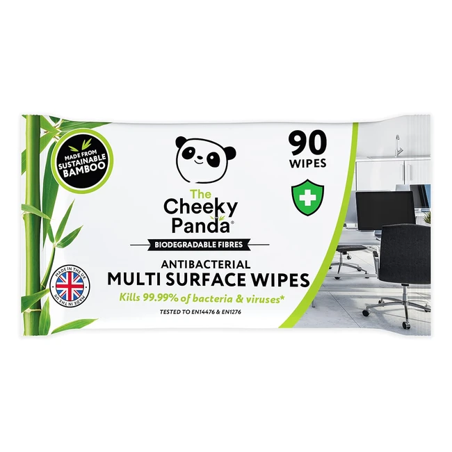 Cheeky Panda Bamboo Antibacterial Wipes - Pack of 90 - Biodegradable Surface Wipes