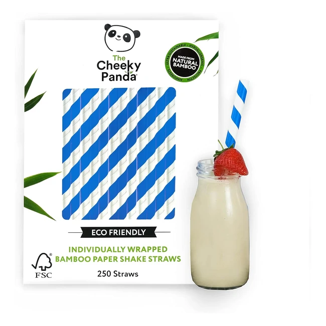 The Cheeky Panda Bamboo Paper Bubble Tea Straws - Blue Striped Wide 250 Straws