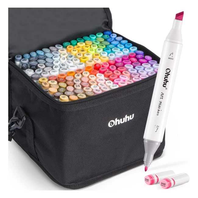 Ohuhu 160 Colors Alcohol Art Markers Set - Dual Tips - Color Blender - Sketch Drawing