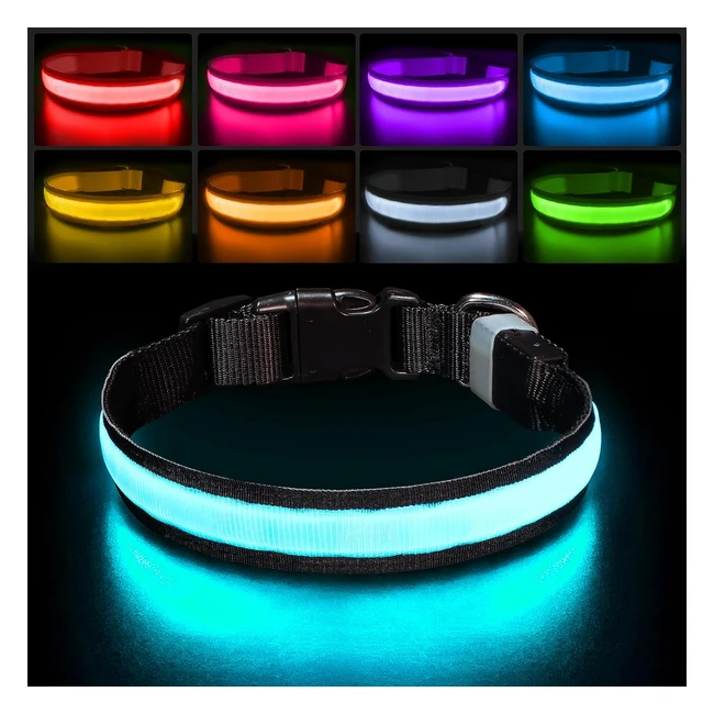 Pceotllar Light Up Dog Collar USB Rechargeable 7 Colors LED Adjustable for Small