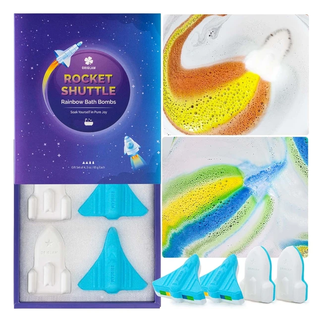 Origlam Space Rocket Bath Bombs for Kids Boys - Organic, Special Effect, Birthday Gifts
