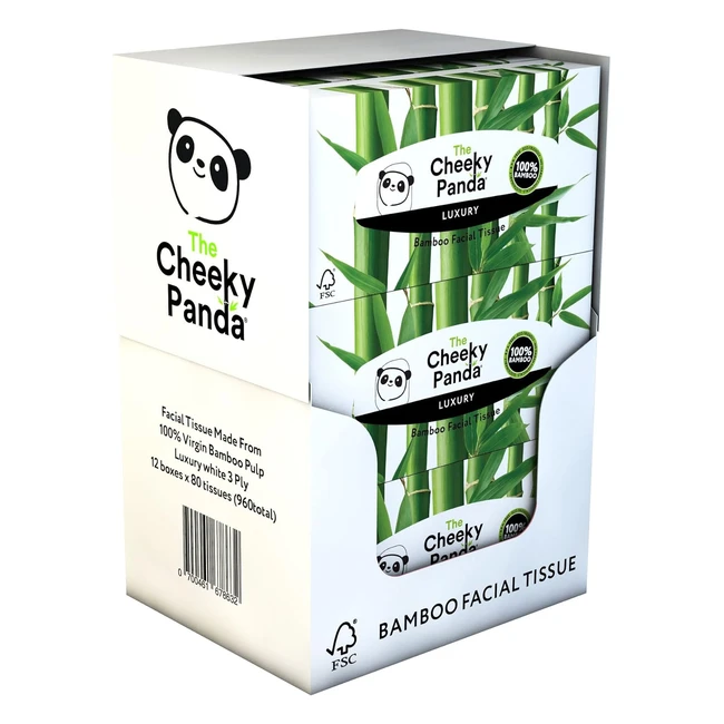 Cheeky Panda Bamboo Facial Tissues Box Multipack - 12 Boxes of Silky Soft 960 Ti