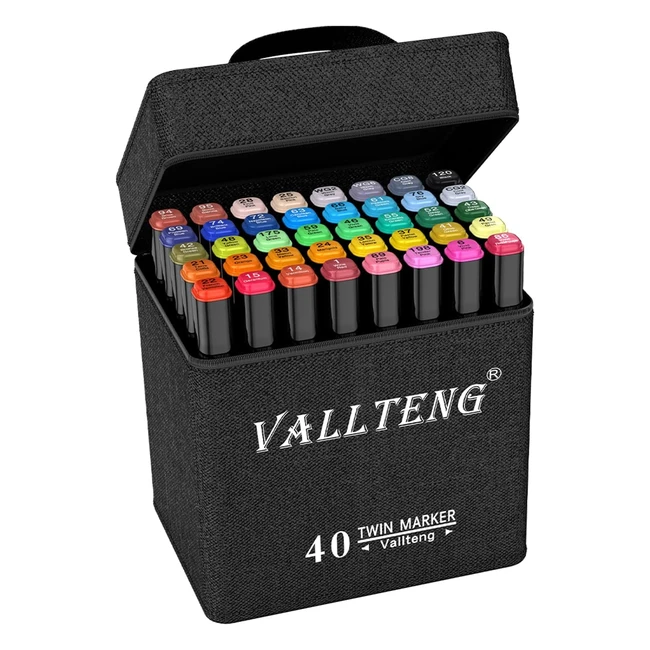 Vallteng 40 Colors Graphic Marker Pen Dual Tip Sketch Twin Marker Finecolour Broad Point Tip