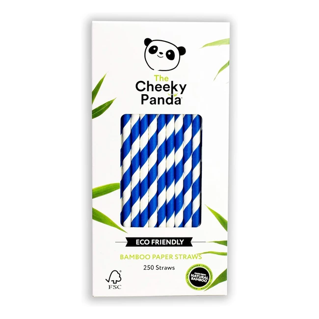 The Cheeky Panda Bamboo Paper Straws - 250 Coloured Drinking Straws with Blue St