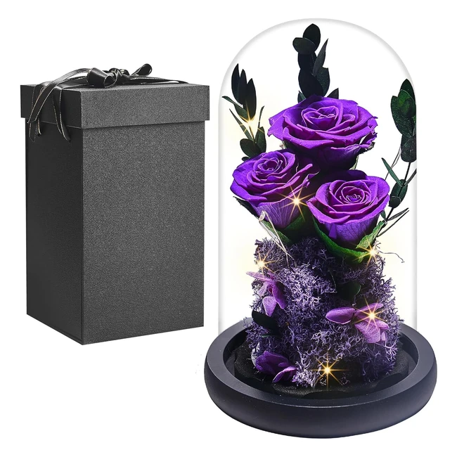 Rosa Eterna en Cúpula de Cristal con Luz LED - Regalo Mujer La Bella y La Bestia - San Valentín Aniversario Cumpleaños