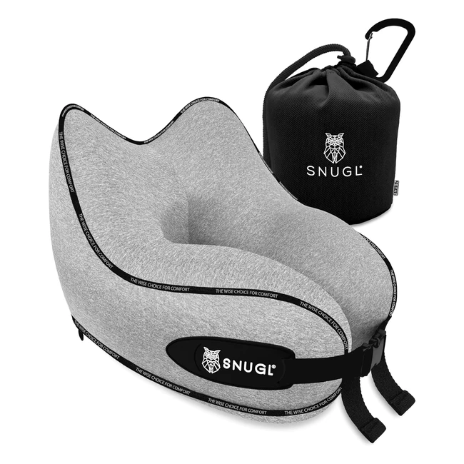 Snugl Travel Pillow Memory Foam Neck Cushion - Support Neck Pillow for Travel - Flight Essentials Grey