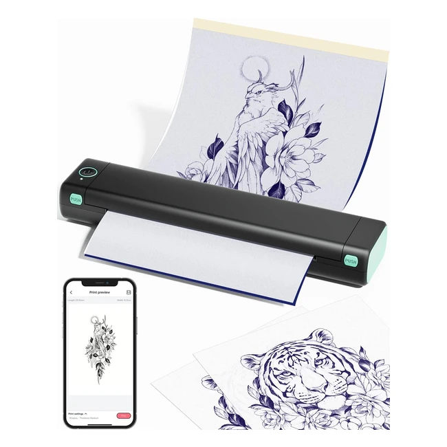 phomemo M08F Tattoo Thermal Stencil Machine A4 Printer - Professional Wireless Printer for DIY Tattoos - Includes 10 Transfer Papers