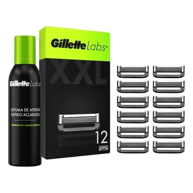 Gillette Labs Cuchillas de Afeitar 12 Recambios - Compatible con GilletteLabs He