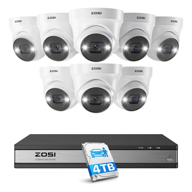 Zosi 4K Überwachungskamera Set - 8x 8MP POE IP Outdoor Kamera - 2-Wege Audio - Personenerkennung - 16CH 4TB HDD NVR