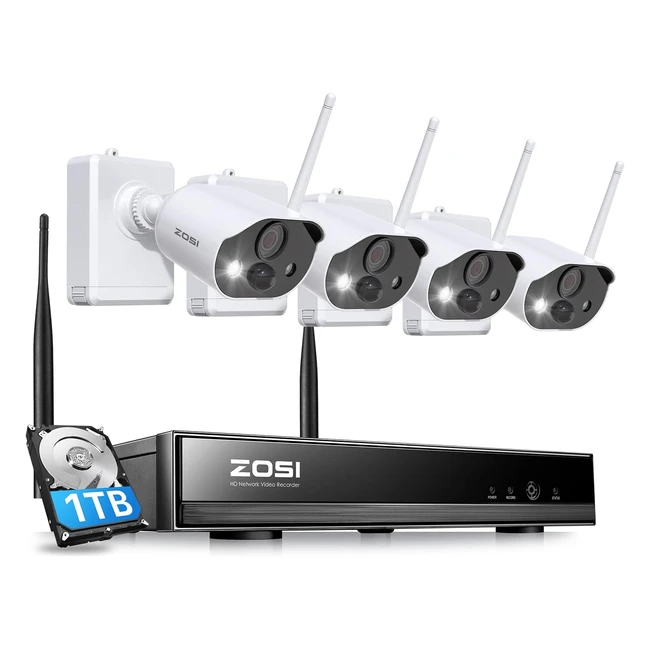 ZOSI 3MP Akku Überwachungskamera Set 4 kabellos 2K WLAN IP Kamera mit 8CH 1TB NVR C306 Pro