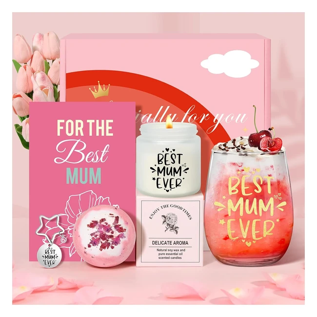 Best Mum Gift Set | Glass, Candle, Bath Bomb, Keychain | #MothersDay #GiftsForMum #PamperHamper