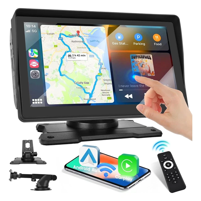 Autoradio Portatile Hikity 7 Wireless Carplay Android Auto Touchscreen FM Bluetooth USB TF Card AHD Retrocamera
