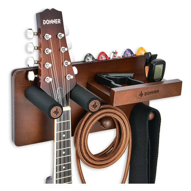 Donner Guitar Wall Mount Hanger Wooden Holder Shelf - Premium Solid Wood - Holds up to 15kg - Easy Installation