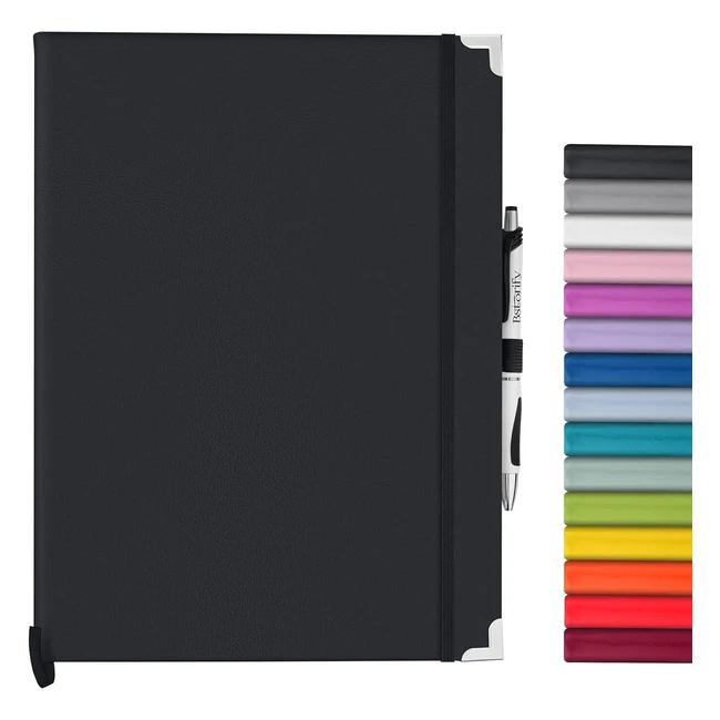 BSTorify A4 Notebook and Pen Set 160 Lined Pages 21 x 297 cm Black Journal Notebook A4 with Hardback Cover Pen Loop Expandable Pocket